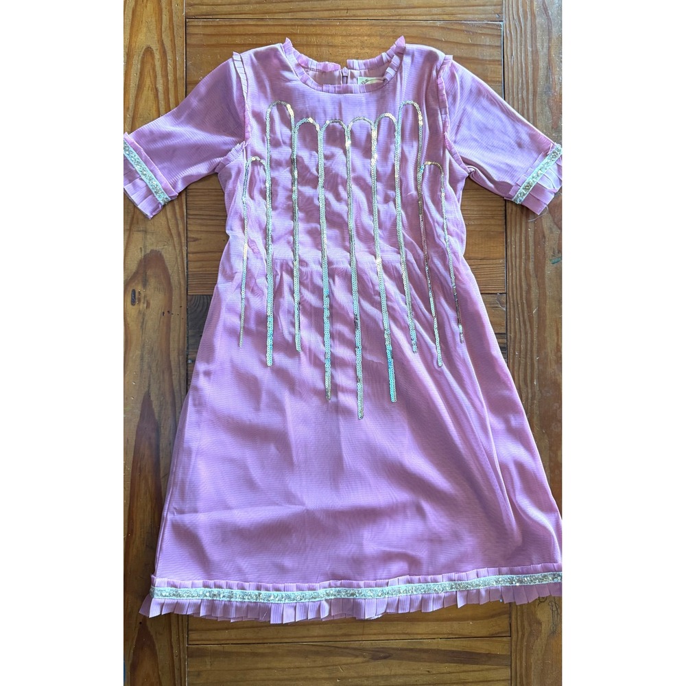 Mia Joy by Joyfolie Size 7 Girls Pink Mesh Sequin Ruffle Shift‎ Dress